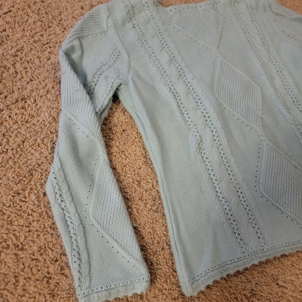 Chadwick’s Light Blue Cable Knit V-Neck Sweater Size Large - Picture 6 of 7